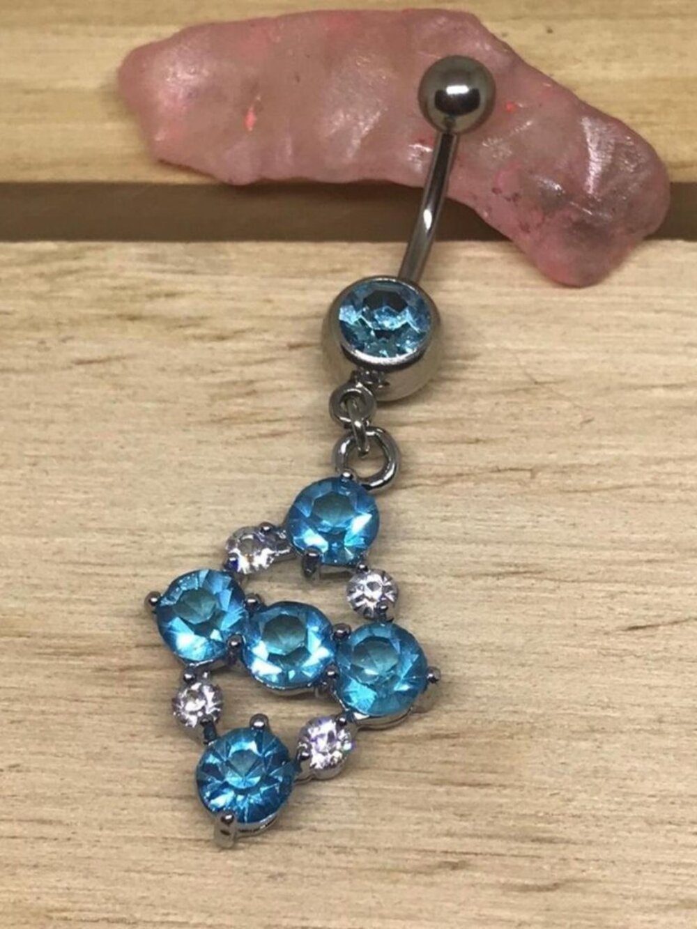 Aqua Blue Clear gem clear dangle belly button ring navel ring piercing new 14 G